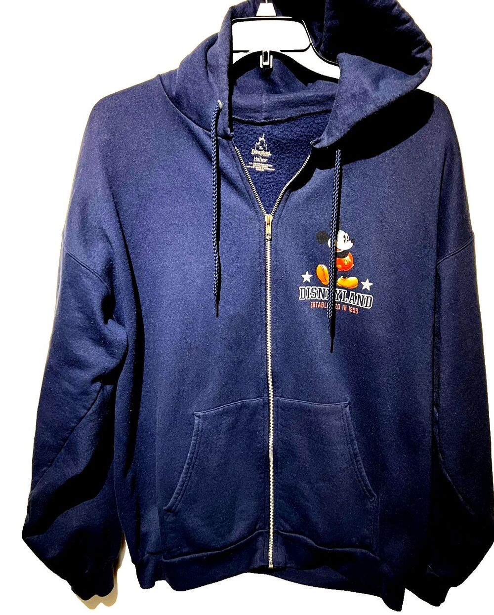 Disney Vintage Authentic Navy Y2K Zip Hood SIZE XL Embroidered Mickey Mouse